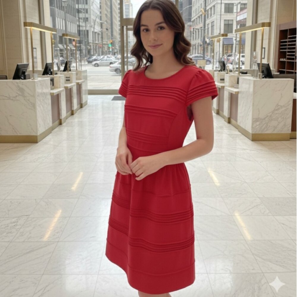 “Elle”  - Fit & Flared Red Pleated Dress - NWT - Size 14